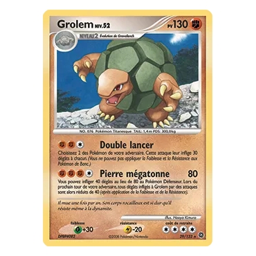 Carte Grolem - Rare (Brillante) de Pokémon Diamant & Perle Merveilles Secrètes 29/132