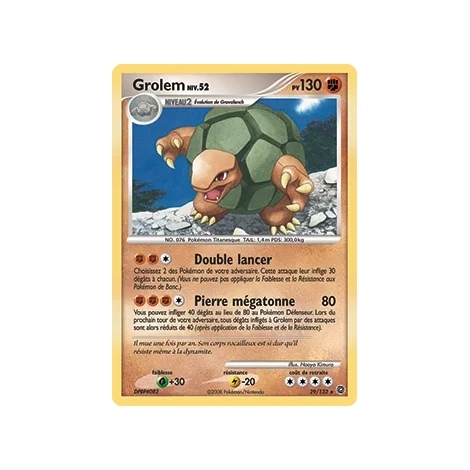 Carte Grolem - Rare (Brillante) de Pokémon Diamant & Perle Merveilles Secrètes 29/132