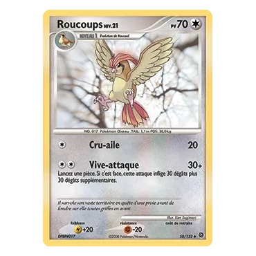 Roucoups 58/132 : Joyau Peu commune (Brillante) de l'extension Pokémon Diamant & Perle Merveilles Secrètes