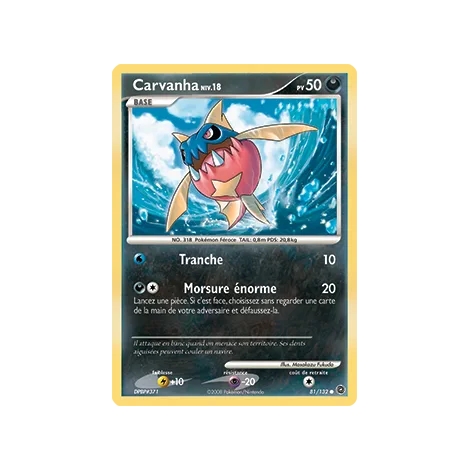 Carvanha 81/132 : Joyau Commune (Brillante) de l'extension Pokémon Diamant & Perle Merveilles Secrètes