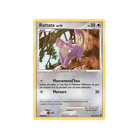 Découvrez Rattata, carte Commune (Brillante) de la série Diamant & Perle Merveilles Secrètes