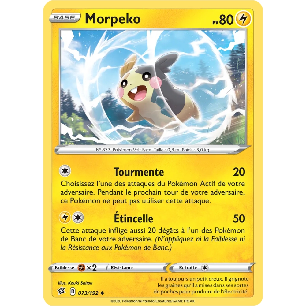 Morpeko 073/192 : Joyau Peu commune (Brillante) de l'extension Pokémon Épée et Bouclier Clash des Rebelles