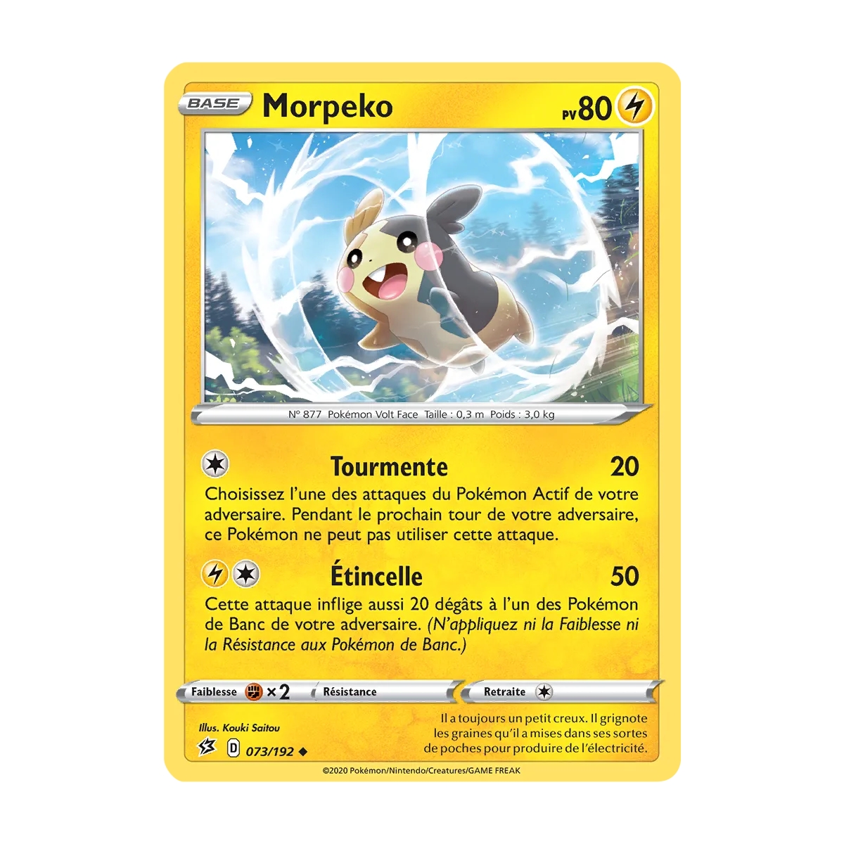 Morpeko 073/192 : Joyau Peu commune (Brillante) de l'extension Pokémon Épée et Bouclier Clash des Rebelles