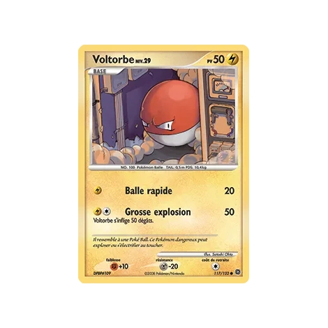 Voltorbe 117/132 : Joyau Commune (Brillante) de l'extension Pokémon Diamant & Perle Merveilles Secrètes