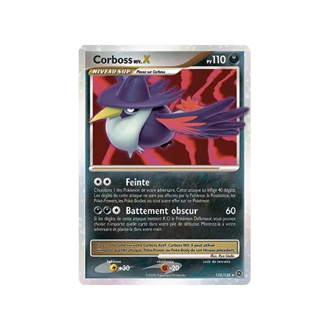 Carte Corboss NIV.X - Holographique rare NIV.X de Pokémon Diamant & Perle Merveilles Secrètes 132/132