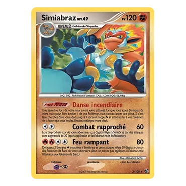 Simiabraz 3/100 : Joyau Holographique rare de l'extension Pokémon Diamant & Perle Tempête