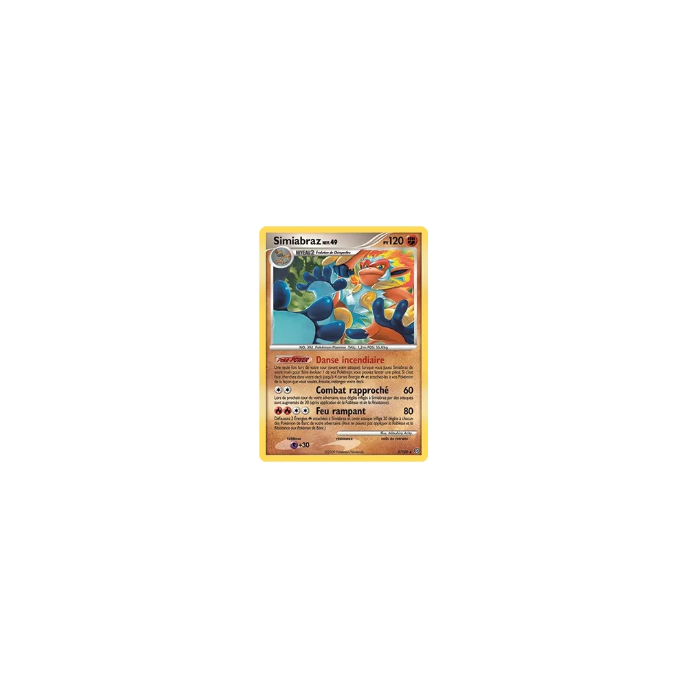 Simiabraz 3/100 : Joyau Holographique rare de l'extension Pokémon Diamant & Perle Tempête