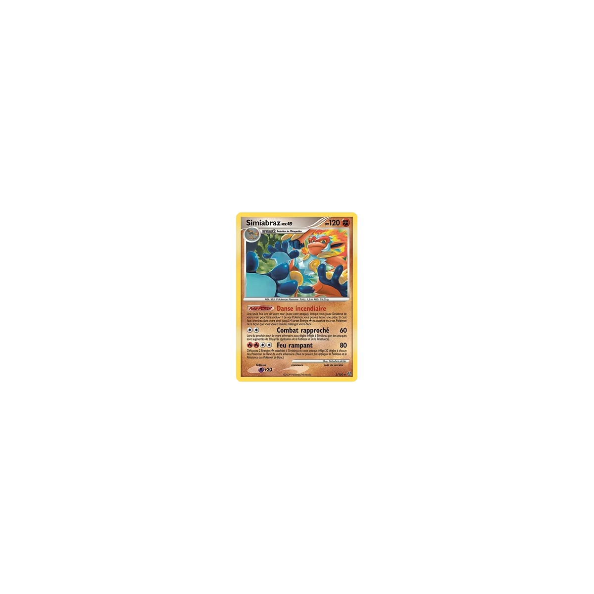 Simiabraz 3/100 : Joyau Holographique rare de l'extension Pokémon Diamant & Perle Tempête