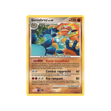 Simiabraz 3/100 : Joyau Holographique rare de l'extension Pokémon Diamant & Perle Tempête