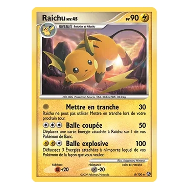 Raichu 8/100 : Joyau Holographique rare de l'extension Pokémon Diamant & Perle Tempête