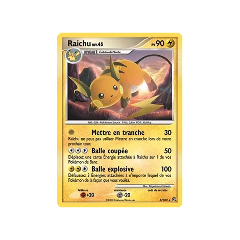 Raichu 8/100 : Joyau Holographique rare de l'extension Pokémon Diamant & Perle Tempête