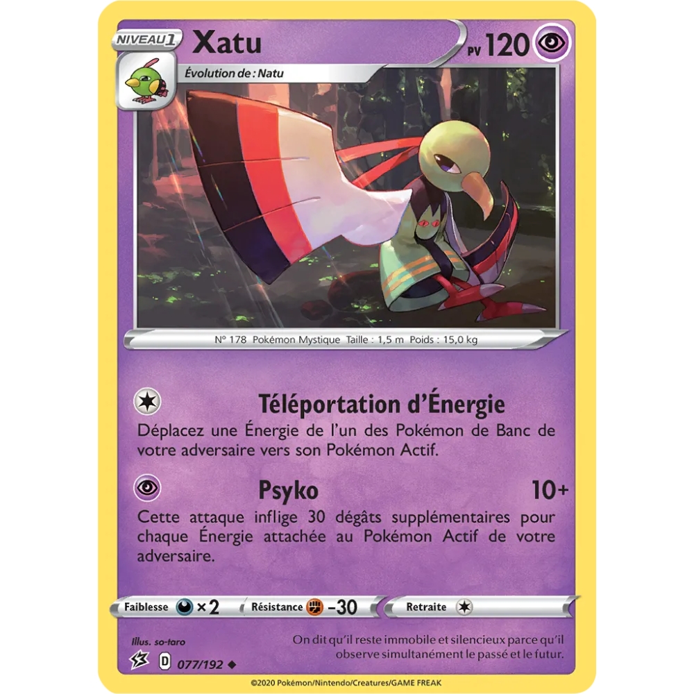 Carte Xatu - Peu commune (Brillante) de Pokémon Épée et Bouclier Clash des Rebelles 077/192