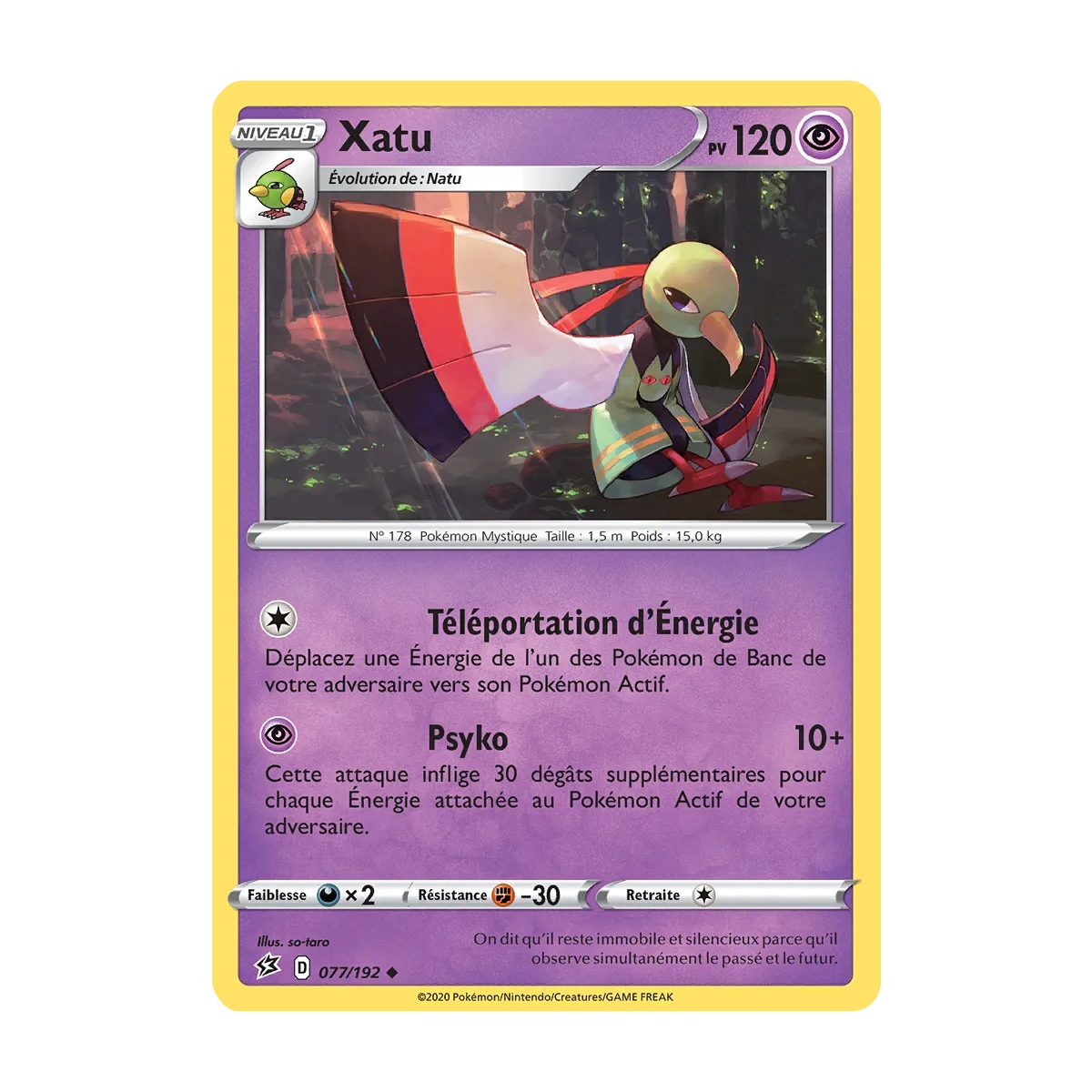 Carte Xatu - Peu commune (Brillante) de Pokémon Épée et Bouclier Clash des Rebelles 077/192