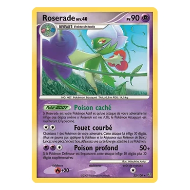 Carte Roserade - Rare (Brillante) de Pokémon Diamant & Perle Tempête 23/100