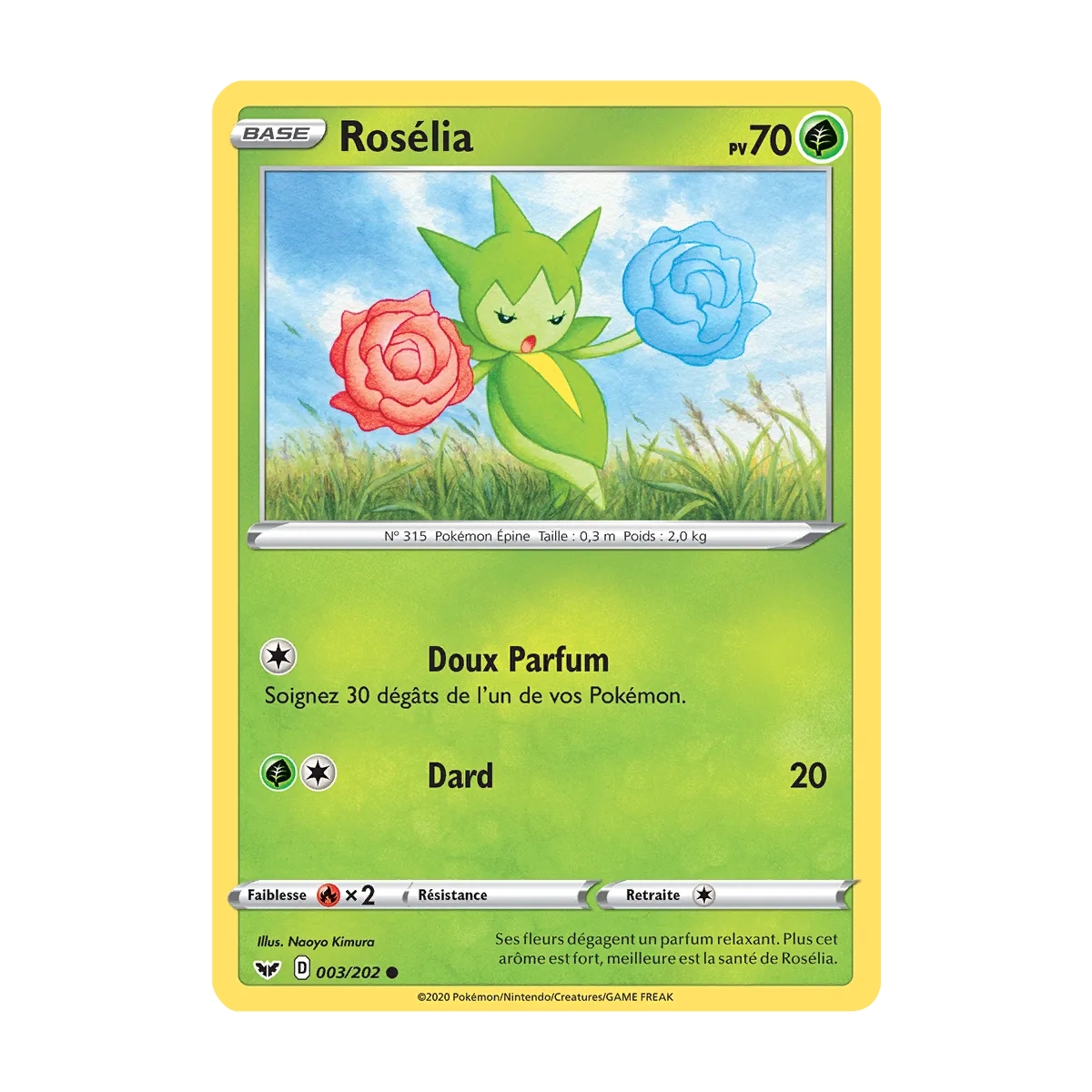 Carte Rosélia - Commune (Brillante) de Pokémon Épée et Bouclier 003/202