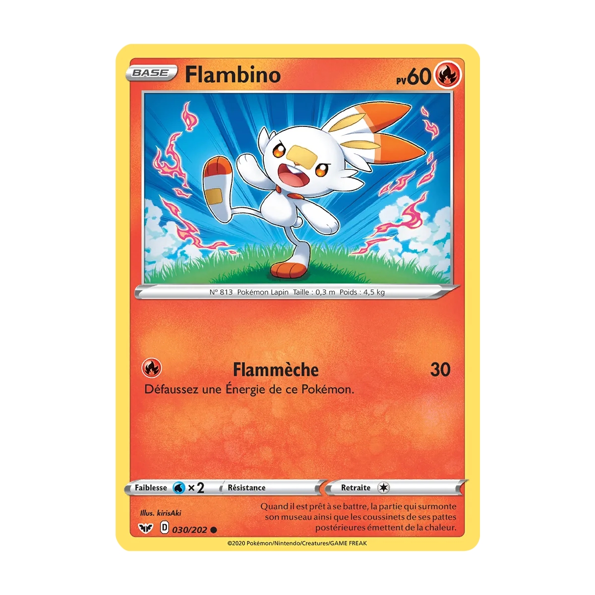 Carte Flambino - Commune (Brillante) de Pokémon Épée et Bouclier 030/202