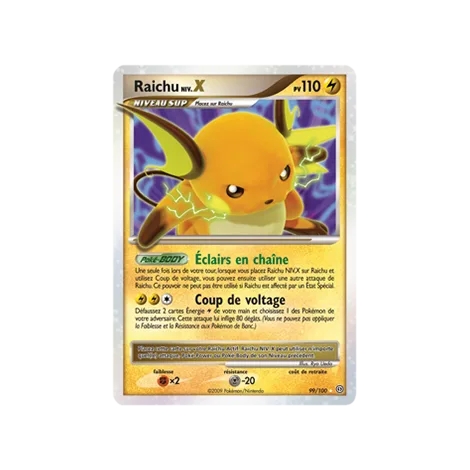 Raichu NIV.X 99/100 : Joyau Holographique rare NIV.X de l'extension Pokémon Diamant & Perle Tempête