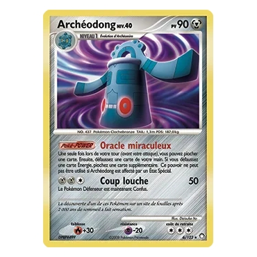 Découvrez Archéodong, carte Holographique rare de la série Diamant & Perle Trésors Mystérieux