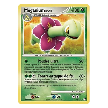 Découvrez Meganium, carte Holographique rare de la série Diamant & Perle Trésors Mystérieux