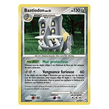 Découvrez Bastiodon, carte Rare (Brillante) de la série Diamant & Perle Trésors Mystérieux