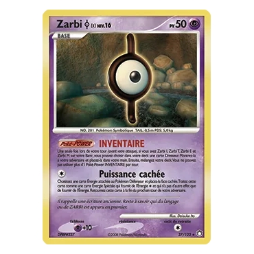 Carte Zarbi I - Rare (Brillante) de Pokémon Diamant & Perle Trésors Mystérieux 37/123