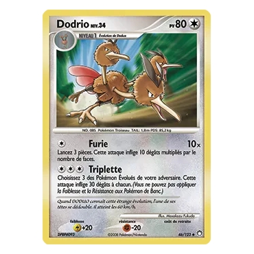 Découvrez Dodrio, carte Peu commune (Brillante) de la série Diamant & Perle Trésors Mystérieux