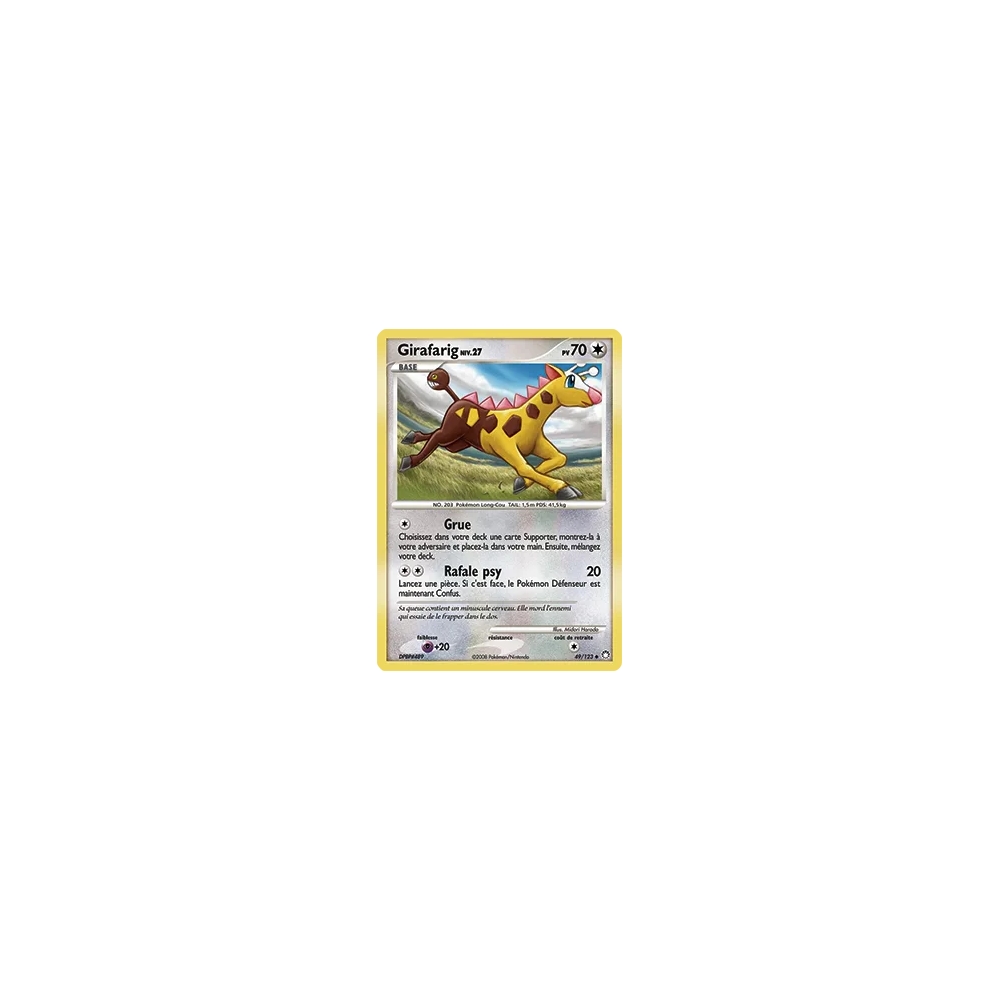 Girafarig 49/123 : Joyau Peu commune (Brillante) de l'extension Pokémon Diamant & Perle Trésors Mystérieux