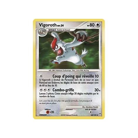 Carte Vigoroth - Peu commune (Brillante) de Pokémon Diamant & Perle Trésors Mystérieux 68/123