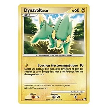 Découvrez Dynavolt, carte Commune (Brillante) de la série Diamant & Perle Trésors Mystérieux