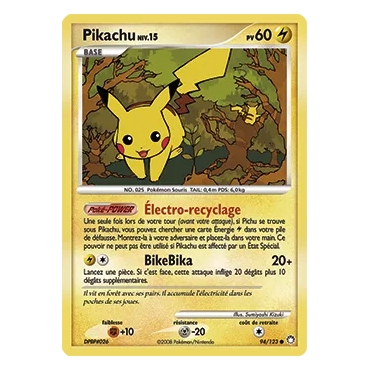 Découvrez Pikachu, carte Commune (Brillante) de la série Diamant & Perle Trésors Mystérieux