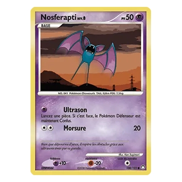 Nosferapti 108/123 : Joyau Commune (Brillante) de l'extension Pokémon Diamant & Perle Trésors Mystérieux