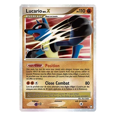 Découvrez Lucario NIV.X, carte Holographique rare NIV.X de la série Diamant & Perle Trésors Mystérieux