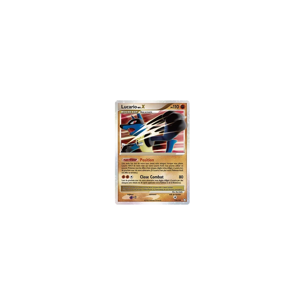 Découvrez Lucario NIV.X, carte Holographique rare NIV.X de la série Diamant & Perle Trésors Mystérieux