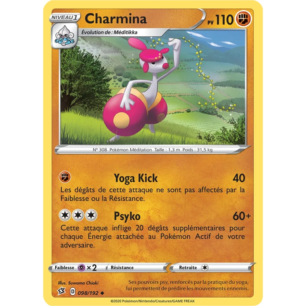 Charmina 098/192 : Joyau Peu commune (Brillante) de l'extension Pokémon Épée et Bouclier Clash des Rebelles