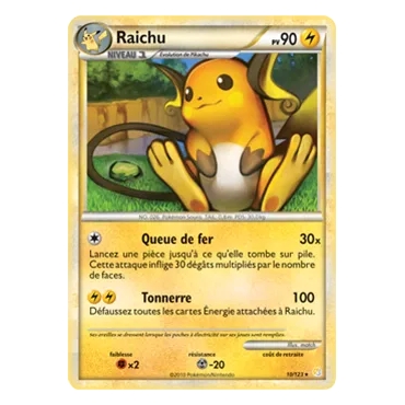 Découvrez Raichu, carte Holographique rare de la série HeartGold SoulSilver