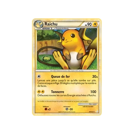 Découvrez Raichu, carte Holographique rare de la série HeartGold SoulSilver