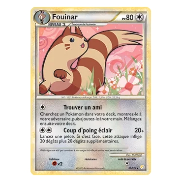 Fouinar 21/123 : Joyau Rare (Brillante) de l'extension Pokémon HeartGold SoulSilver
