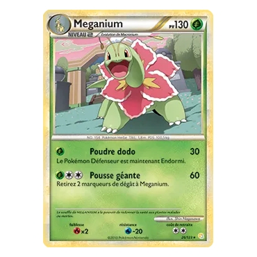 Découvrez Meganium, carte Rare (Brillante) de la série HeartGold SoulSilver