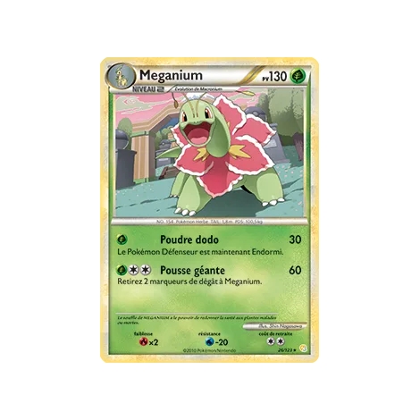 Découvrez Meganium, carte Rare (Brillante) de la série HeartGold SoulSilver