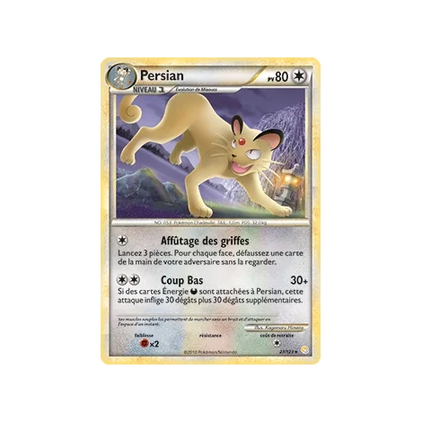 Carte Persian - Rare (Brillante) de Pokémon HeartGold SoulSilver 27/123