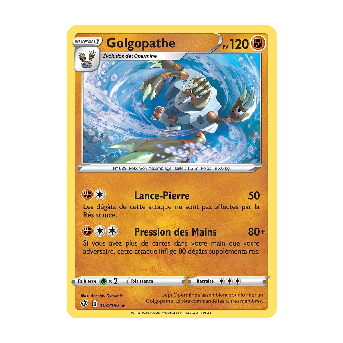 Carte Golgopathe - Rare (Brillante) de Pokémon Épée et Bouclier Clash des Rebelles 104/192