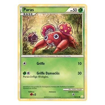 Carte Paras - Commune (Brillante) de Pokémon HeartGold SoulSilver 76/123