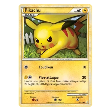 Pikachu 78/123 : Joyau Commune (Brillante) de l'extension Pokémon HeartGold SoulSilver