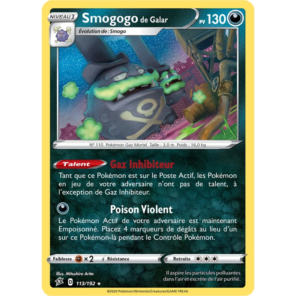Smogogo de Galar 113/192 : Joyau Holographique rare de l'extension Pokémon Épée et Bouclier Clash des Rebelles
