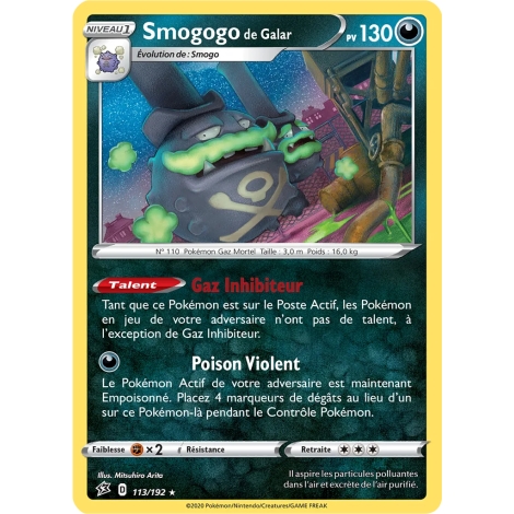 Smogogo de Galar 113/192 : Joyau Holographique rare de l'extension Pokémon Épée et Bouclier Clash des Rebelles