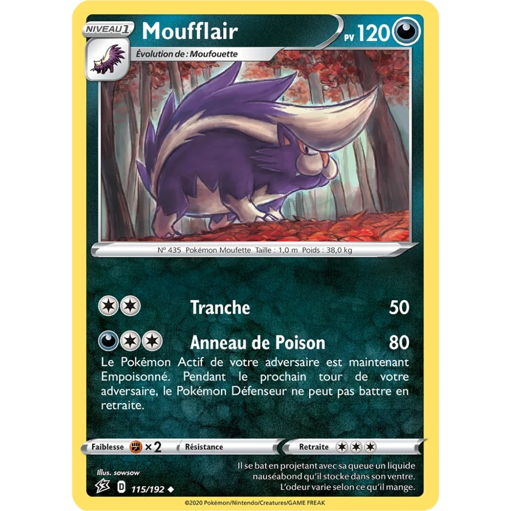 Carte Moufflair - Peu commune (Brillante) de Pokémon Épée et Bouclier Clash des Rebelles 115/192