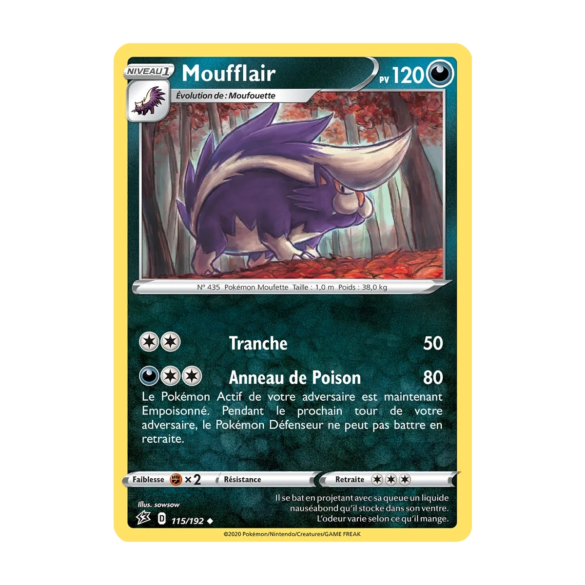 Carte Moufflair - Peu commune (Brillante) de Pokémon Épée et Bouclier Clash des Rebelles 115/192