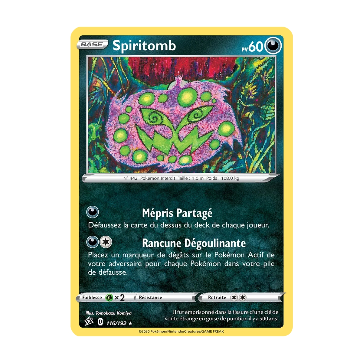 Spiritomb 116/192 : Joyau Rare (Brillante) de l'extension Pokémon Épée et Bouclier Clash des Rebelles