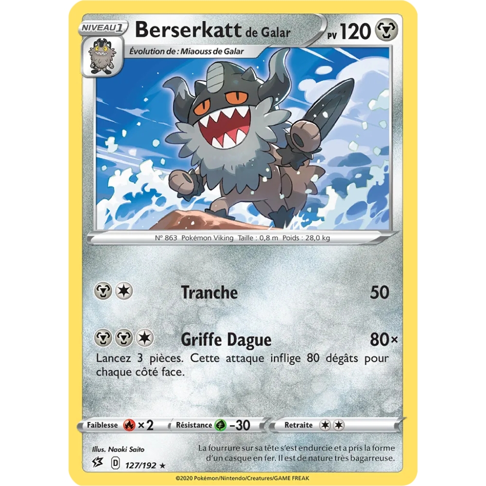 Découvrez Berserkatt de Galar, carte Rare (Brillante) de la série Épée et Bouclier Clash des Rebelles