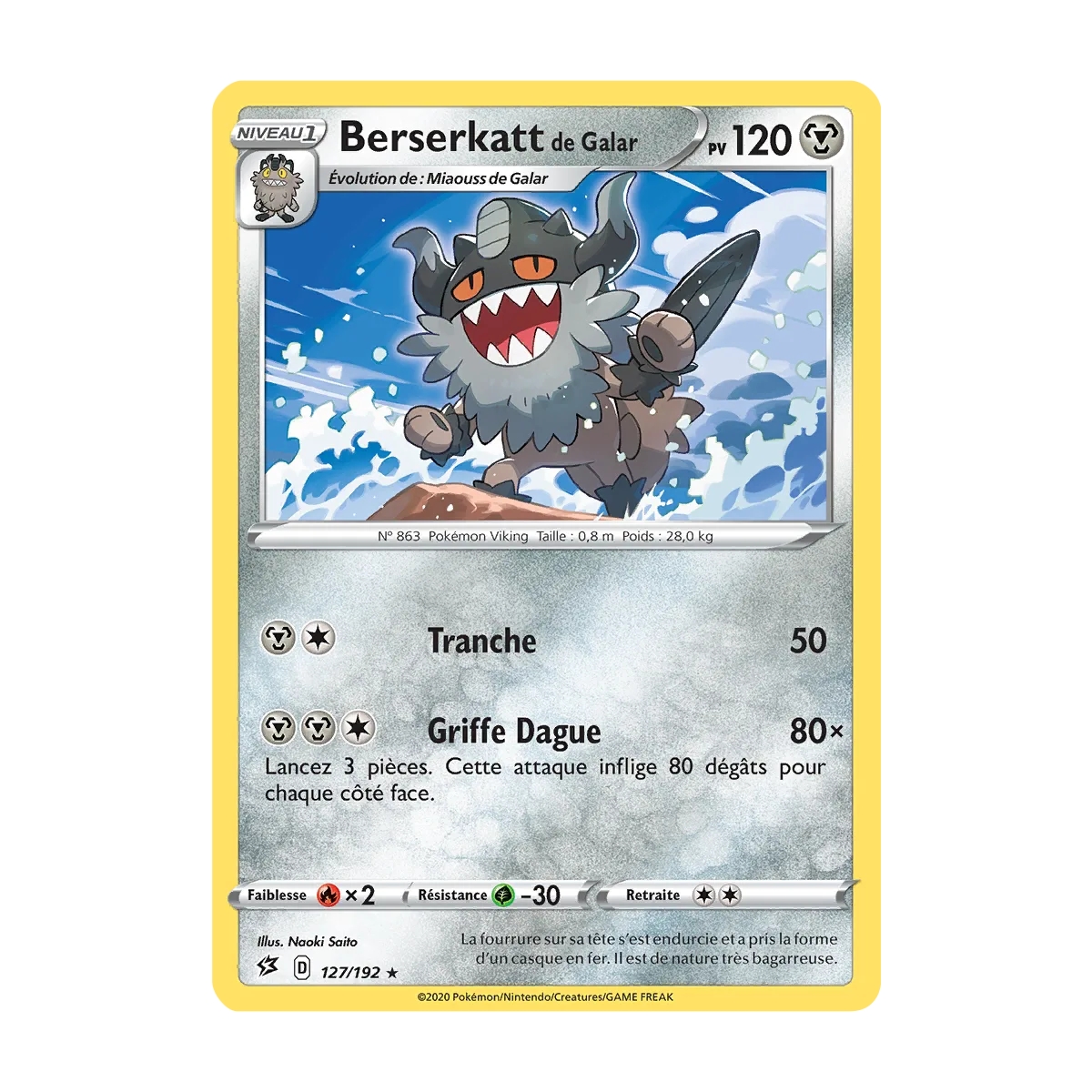 Découvrez Berserkatt de Galar, carte Rare (Brillante) de la série Épée et Bouclier Clash des Rebelles